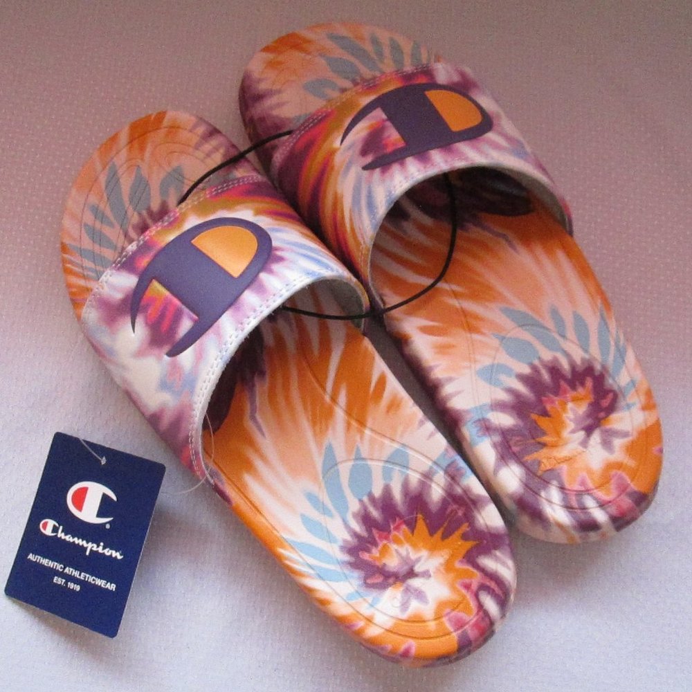 # SOLD #CHAMPION MEGA SLIDE PURPLE -C-GOLD TIE DYE WOMENS SANDALS (SIZE 7) 😍 - Picture 6 of 16